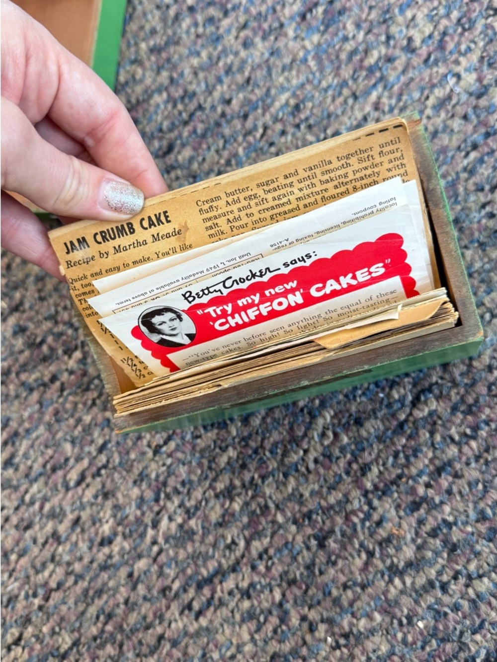 Knickerbocker-Instand Vintage Recipe Box Green Shabby Chic - Picture 7 of 9